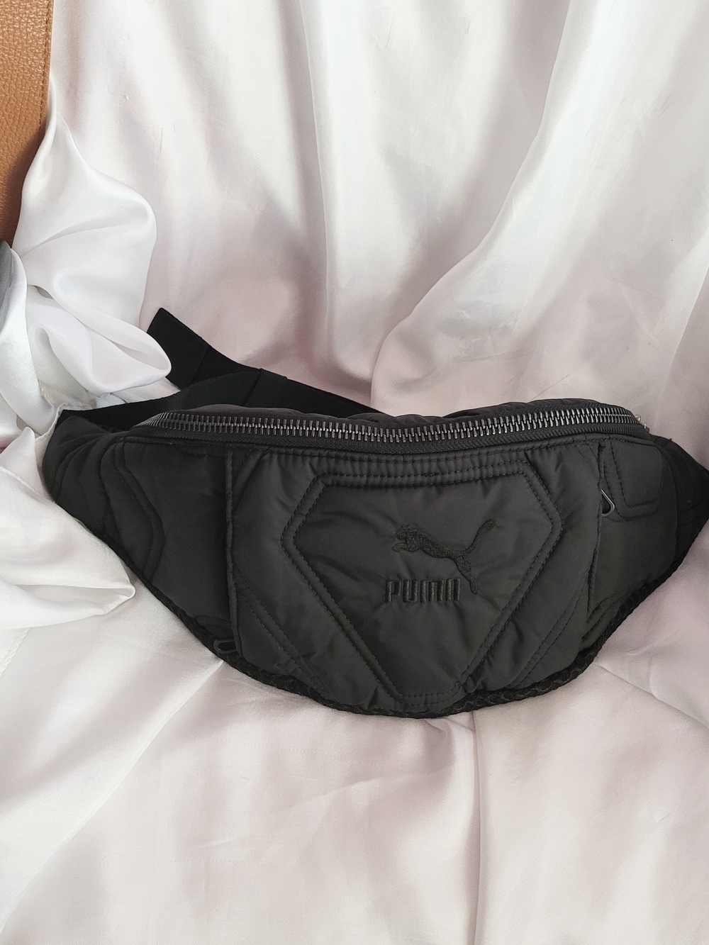 Puma Black Quilted Belt Bag with Embossed Logo